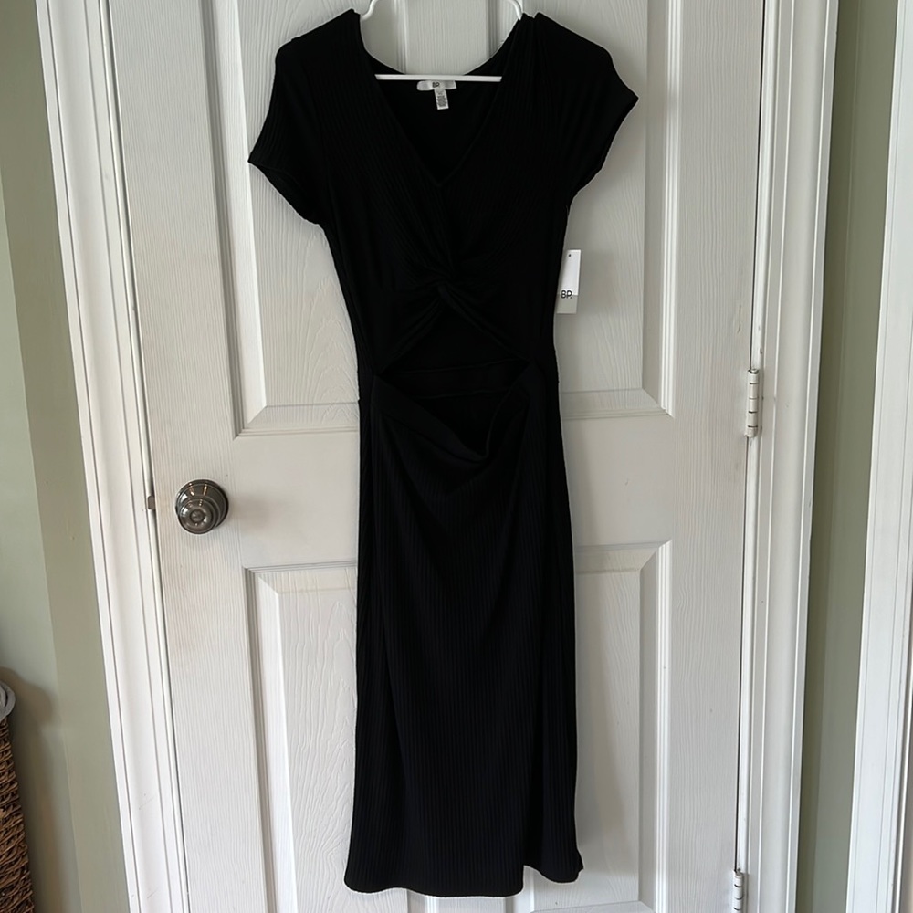 Black Ribbed Cutout Dress